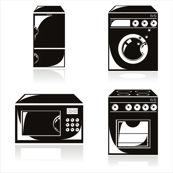 Schwarze Elektronik-Ikonen für die Hausarbeit — Stockvektor
