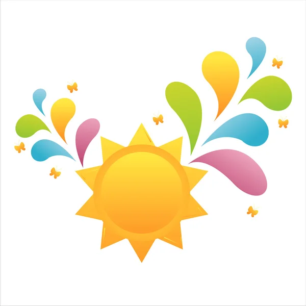 Soleil avec éclaboussures colorées — Image vectorielle