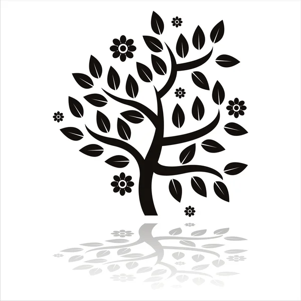 花のある木のシルエット — ストックベクタ