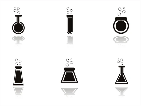 Icone bottiglie chimiche nere — Vettoriale Stock