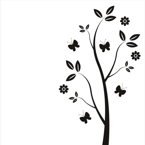 Baumsilhouette mit Schmetterlingen — Stockvektor