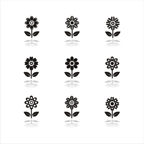 Fekete virág ikonok — Stock Vector