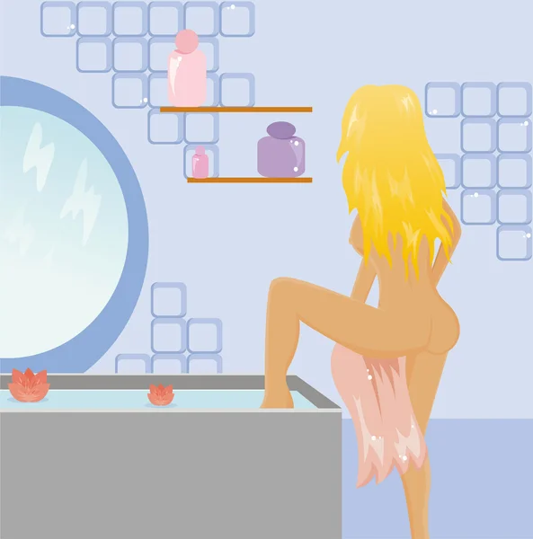 Banyodaki kadın. — Stok Vektör