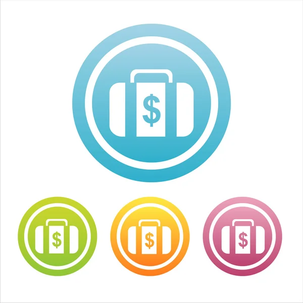 Valise colorée avec des signes d'argent — Image vectorielle