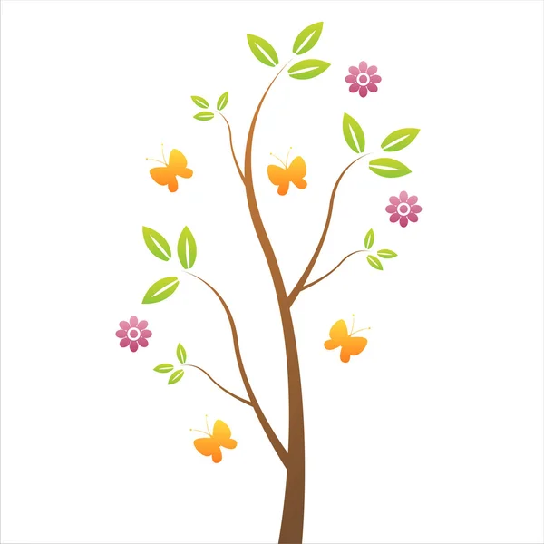 Baum mit Blumen und Schmetterlingen — Stockvektor