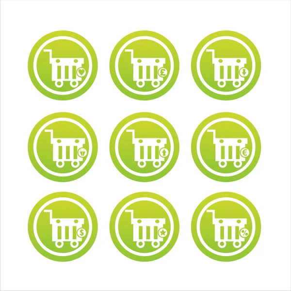 Green shopping baskets signs — Stock Vector