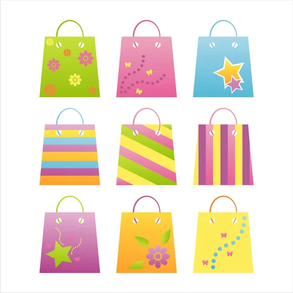 Icônes colorées de sac à provisions — Image vectorielle