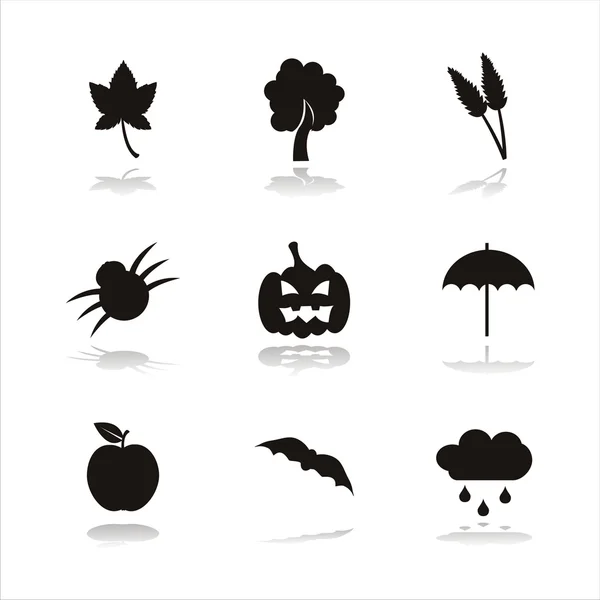 Icone autunno nero — Vettoriale Stock