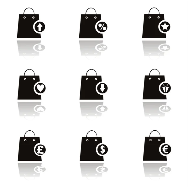 Negro bolsas de compras iconos — Vector de stock