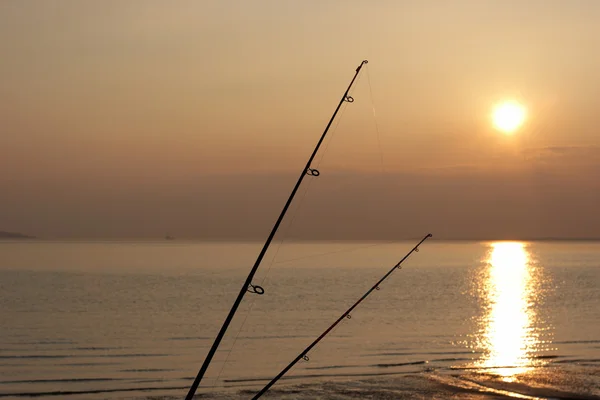 Due canne da pesca al tramonto — Foto Stock