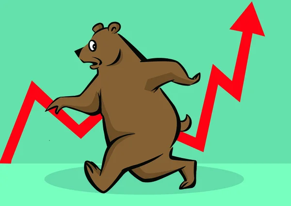 stock image A bear speed walking market value grow sign in background