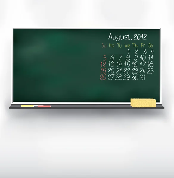 Ημερολόγιο κακογραφία πάνω στον πίνακα. Αυγούστου 2012 — Διανυσματικό Αρχείο