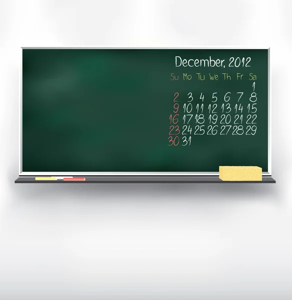 Ημερολόγιο κακογραφία πάνω στον πίνακα. Δεκέμβριος 2012 — Διανυσματικό Αρχείο