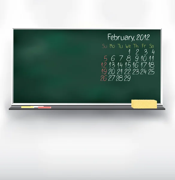 Escribir el calendario en la pizarra. Febrero 2012 — Vector de stock