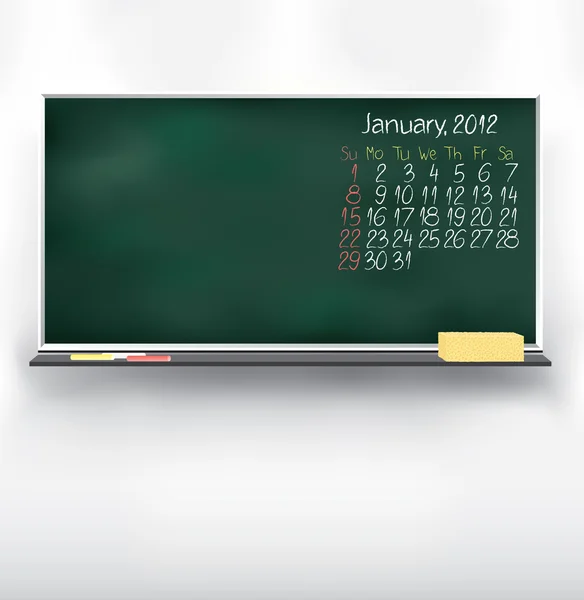 Scribble calendar on the blackboard. January 2012 — Stock Vector