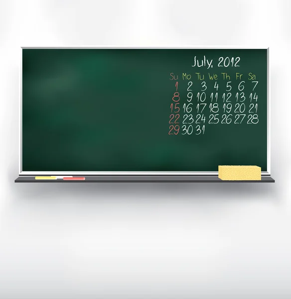 Ημερολόγιο κακογραφία πάνω στον πίνακα. Ιουλίου 2012 — Διανυσματικό Αρχείο