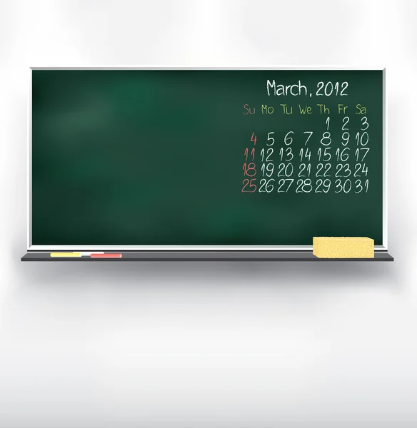 Scribble calendar on the blackboard. March 2012 — Stock Vector