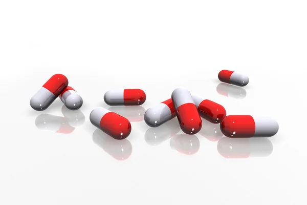 Κόκκινο λευκό χάπια 3d καθιστούν — Φωτογραφία Αρχείου