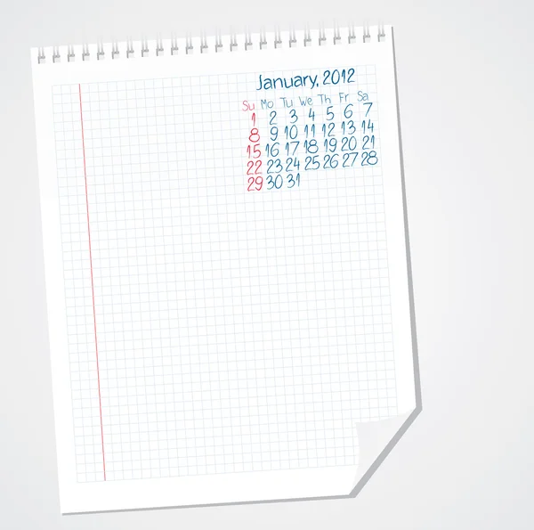 在纸上的随意画图日历。2012 年 1 月 — 图库矢量图片