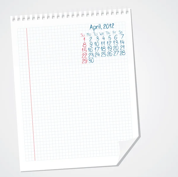 Scribble calendrier sur le papier. avril 2012 — Image vectorielle