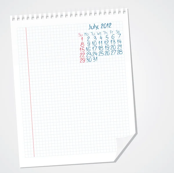 Календарь на бумаге. Июль 2012 — стоковый вектор