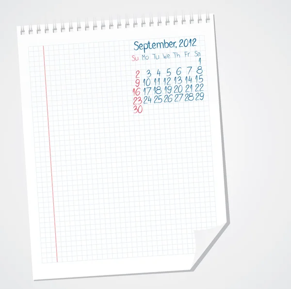 Kulas kalendarz na papierze. września 2012 — Wektor stockowy