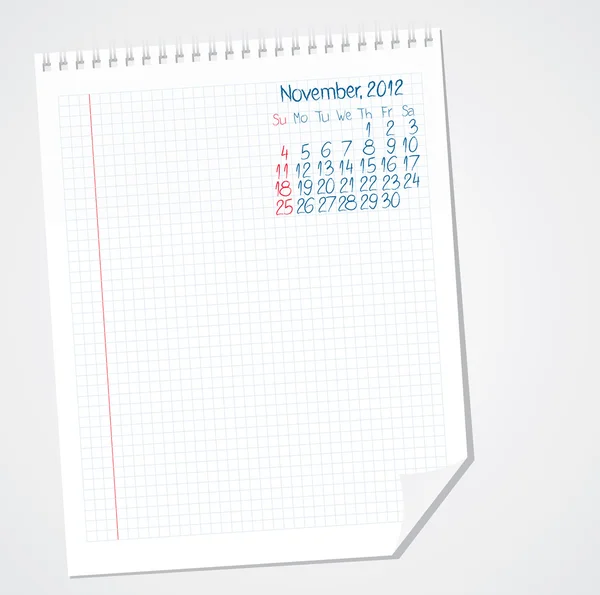 Calendário de rabiscos no papel. Novembro de 2012 — Vetor de Stock