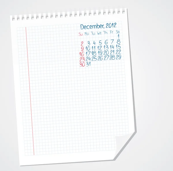 Calendário de rabiscos no papel. Dezembro 2012 — Vetor de Stock
