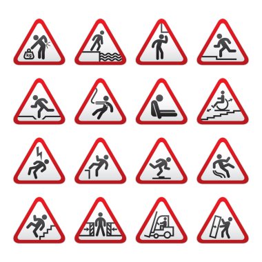 Set of three-dimensional Warning Hazard Signs clipart