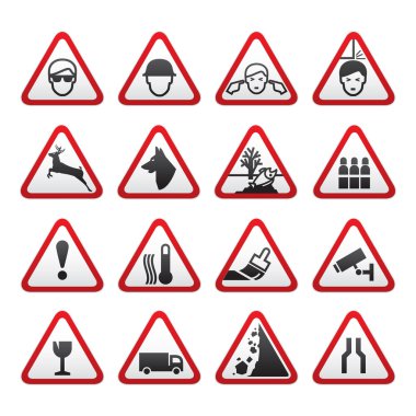 Set Simple of Triangular Warning Hazard Signs clipart