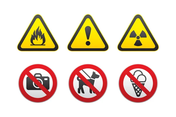 Предупреждение о опасности и запретных знаках — стоковый вектор