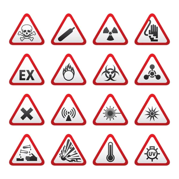 Reihe dreieckiger Warnschilder — Stockvektor