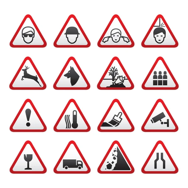 Set Simple of Triangular Warning Hazard Signs — Stock Vector