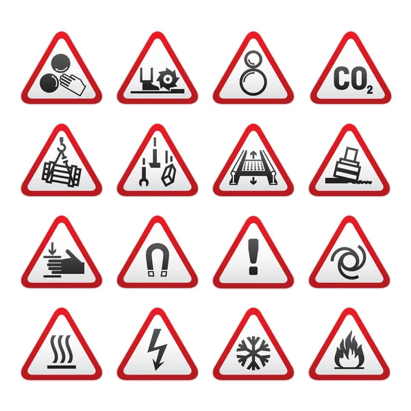 Nastavit jednoduché trojúhelníkové výstražné symboly nebezpečnosti Stock Vektory