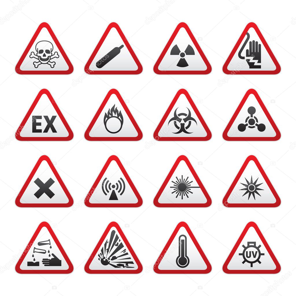 Set of Triangular Warning Hazard Signs
