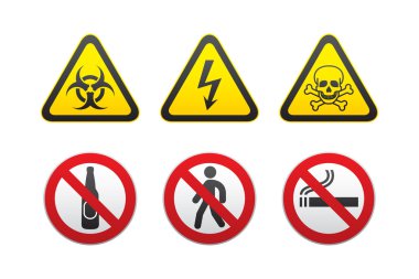 Warning Hazard and Prohibited Signs vector set clipart