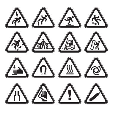 Set Simple of Triangular Warning Hazard Signs black clipart