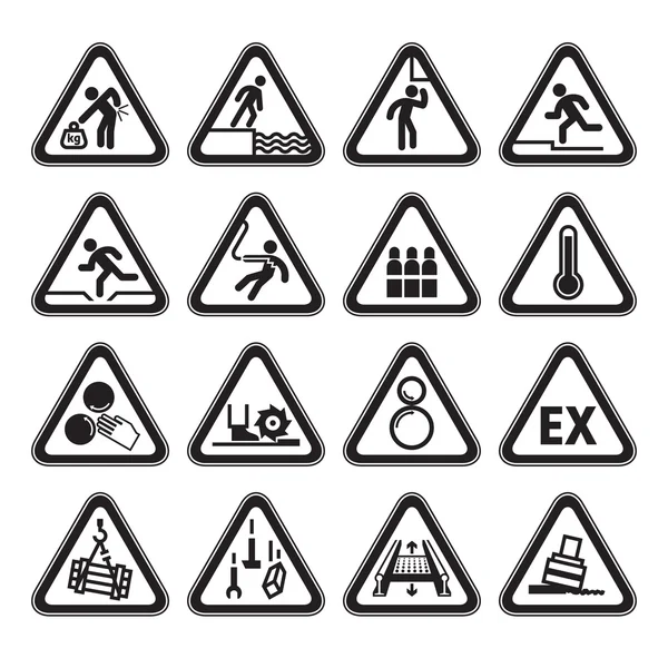 三角形の警告危険標識のセット黒 — ストックベクタ