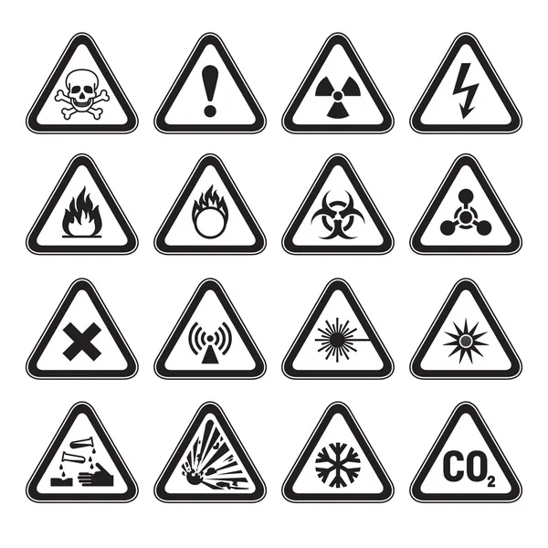 Set of Triangular Warning Hazard Signs black — Stock Vector