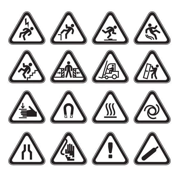 Set simple de señales de peligro de advertencia triangular negro — Archivo Imágenes Vectoriales