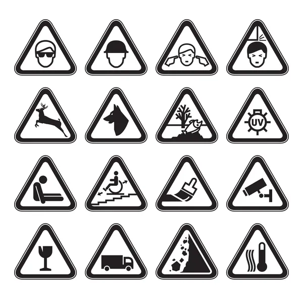 Juego de señales de seguridad de advertencia negro — Archivo Imágenes Vectoriales
