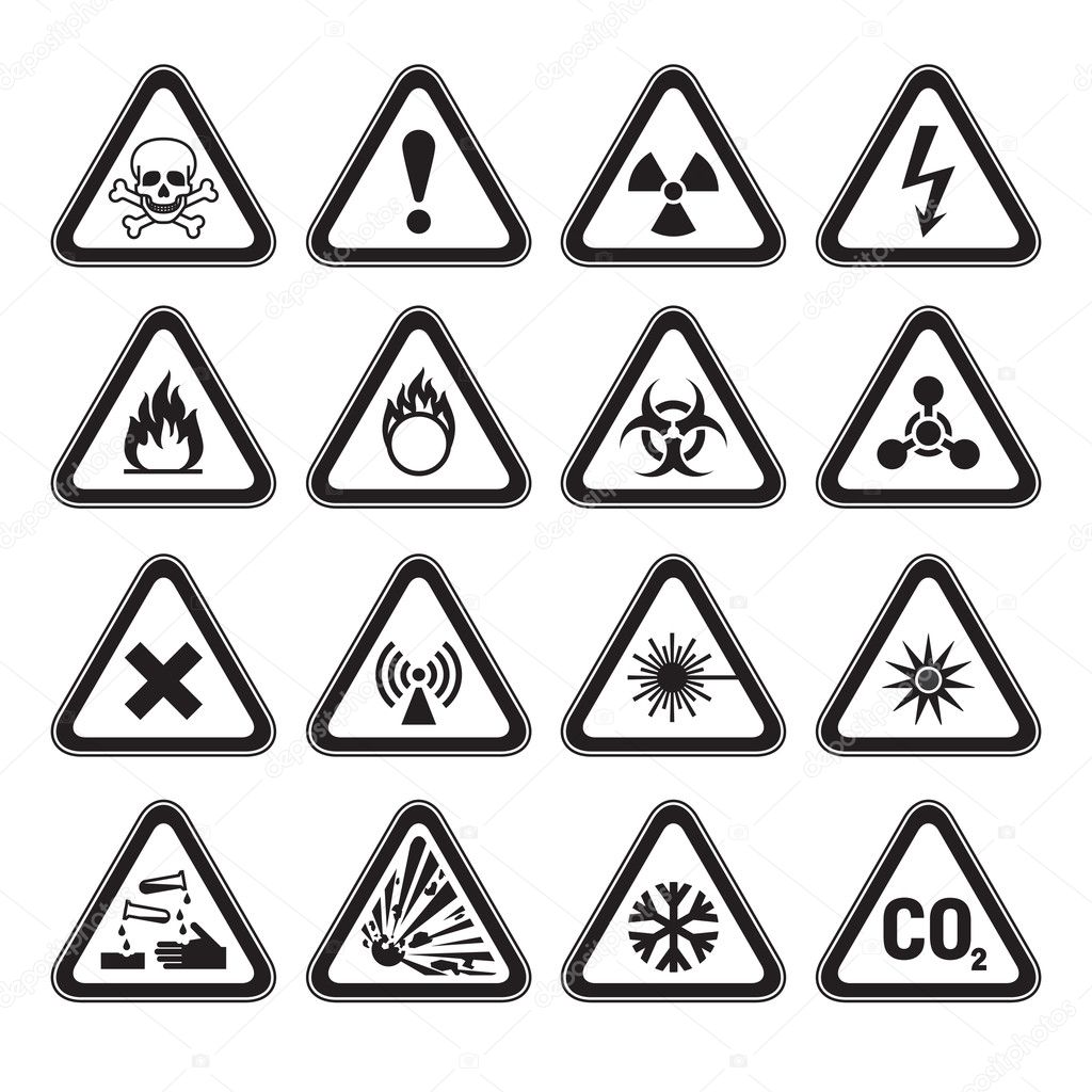 Set of Triangular Warning Hazard Signs black