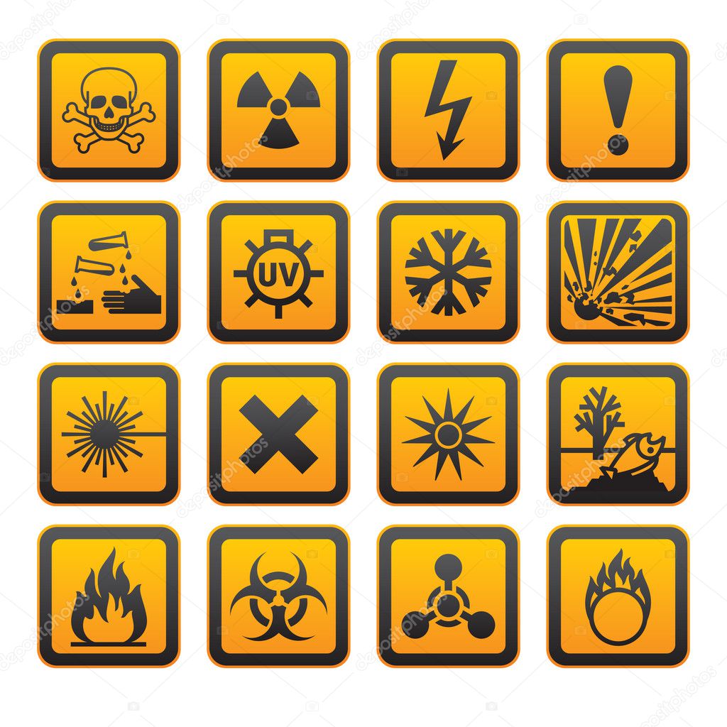 Hazard symbols orange vectors sign