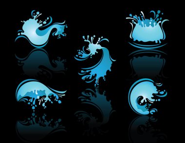 Splashing Waves and Waterwith reflection on black background vector clipart
