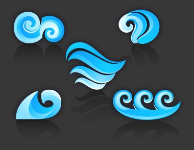 Set of Turquoise Waters Icons - with reflection on black background vector clipart