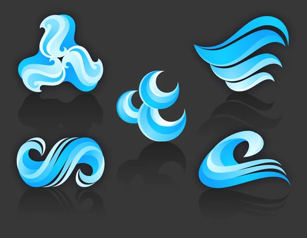 Ensemble d'icônes d'eaux turquoise - avec réflexion sur fond noir — Image vectorielle