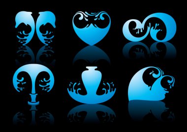 Symbols of water reflection on black background clipart