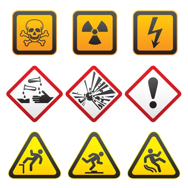 Uyarı sembolleri - tehlike işaretleri-set ilk — Stok Vektör