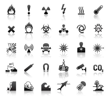 Black symbols danger icons clipart