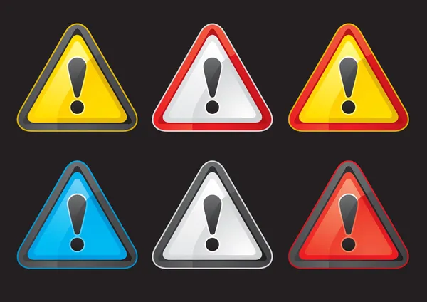 Set Hazard warning attention sign color on a black background — Stock Vector